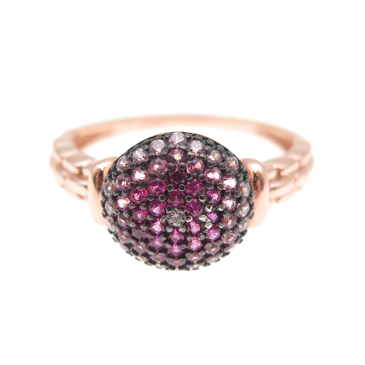 925 Sterling Silver Rose Gold Plated Lab-Created Ruby & Pink C Z Ring Size 7.25