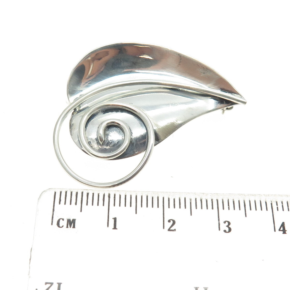 925 Sterling Silver Vintage Modernist Floral Leaf Pin Brooch