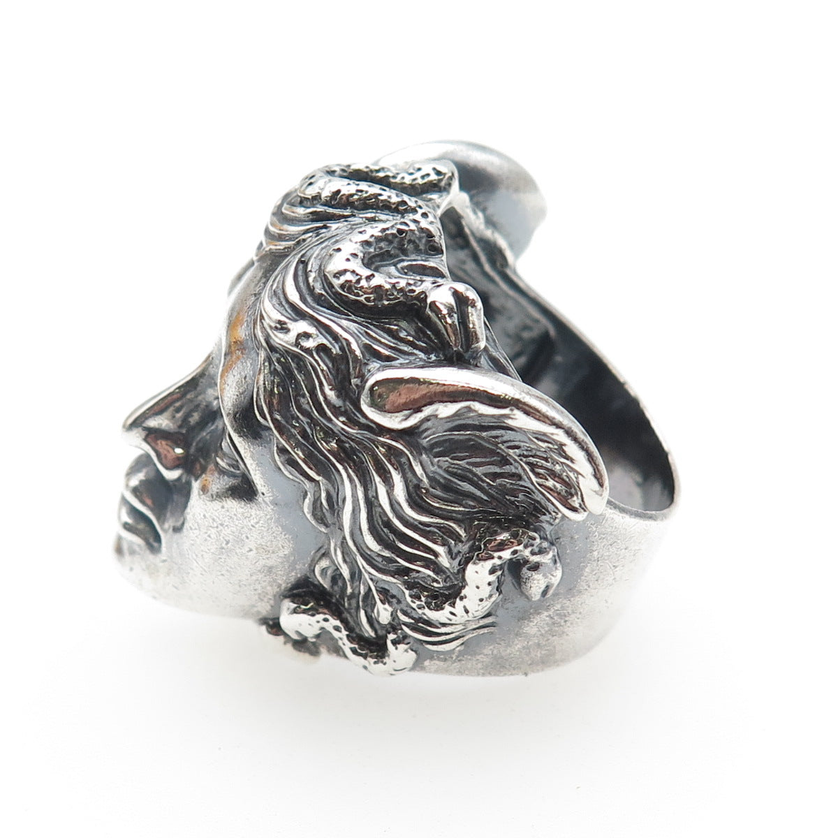 925 Sterling Silver Vintage Medusa Oxidized Statement Ring Size 10.25