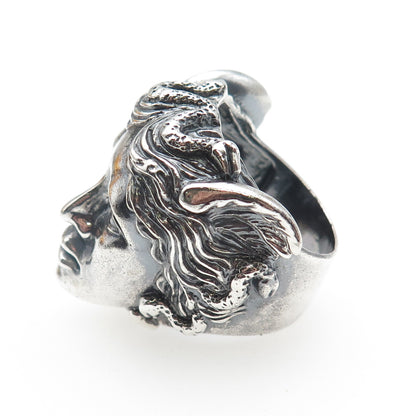 925 Sterling Silver Vintage Medusa Oxidized Statement Ring Size 10.25
