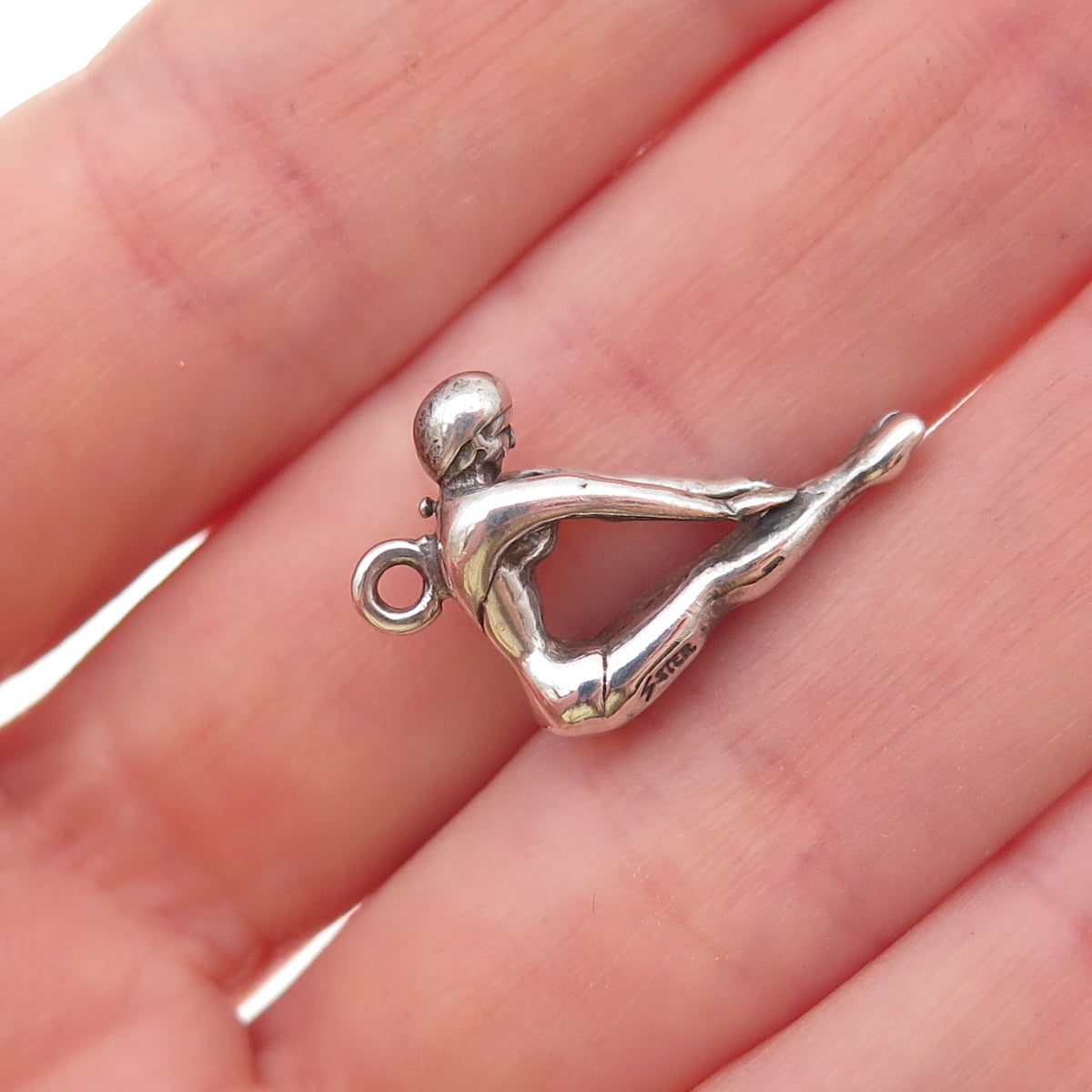 925 Sterling Silver Vintage Female Diver Oxidized 3D Charm Pendant