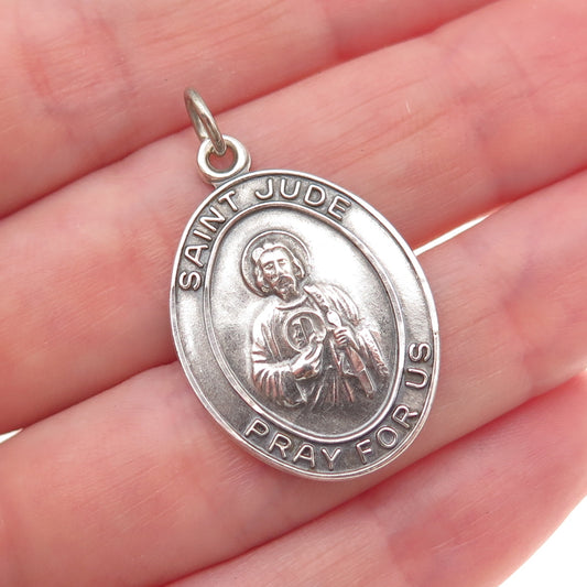 925 Sterling Silver Antique Art Deco Saint Jude Religious Oxidized Charm Pendant