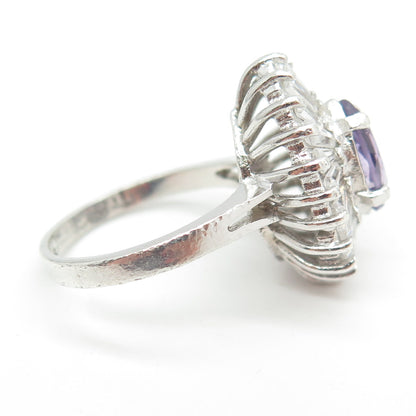 J. JACK LINDENWOLD 925 Sterling Silver Real Amethyst & C Z Ring Size 7
