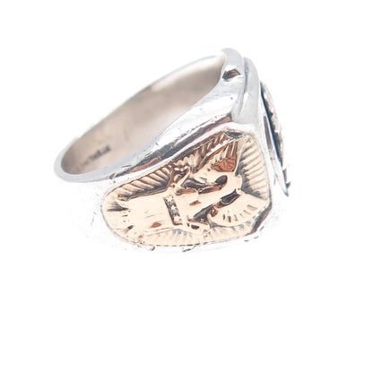 Plainville Stock 10K Gold Sterling Vintage Enamel US Coast Guard Ring Size 10.5