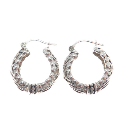 ESPO SIG Joseph Esposito 925 Sterling Vintage Ornate Oxidized Hoop Earrings