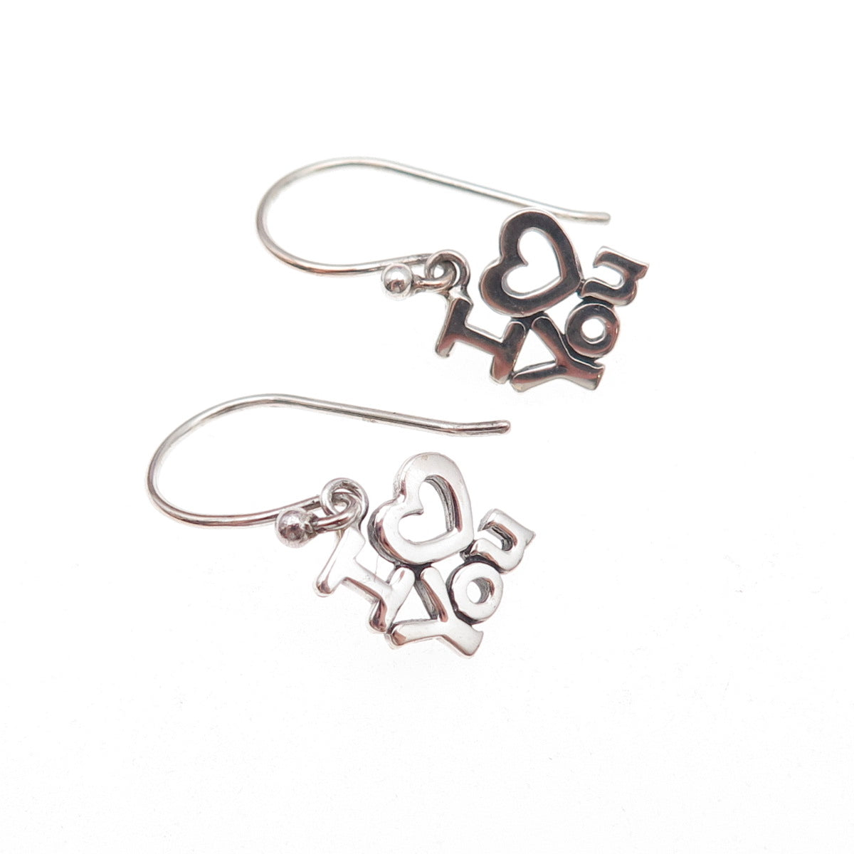 925 Sterling Silver I Love You Dangle Earrings