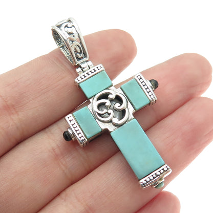 925 Sterling Silver Vintage MOP Black Onyx Turquoise Cross Dual Sided Pendant