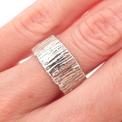 925 Sterling Silver Vintage JEM TES London Textured Oxidized Band Ring Size 6.75