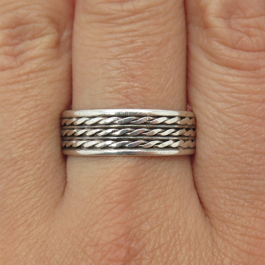 925 Sterling Silver Vintage Roped Band Ring Size 10.75