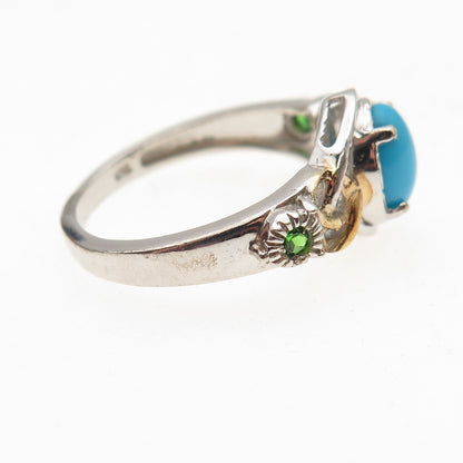 Chuck Clemency 925 Sterling Silver 2-Tone Real Turquoise & Peridot Ring Size 8
