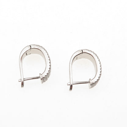 925 Sterling Silver Round-Cut C Z Hoop Earrings