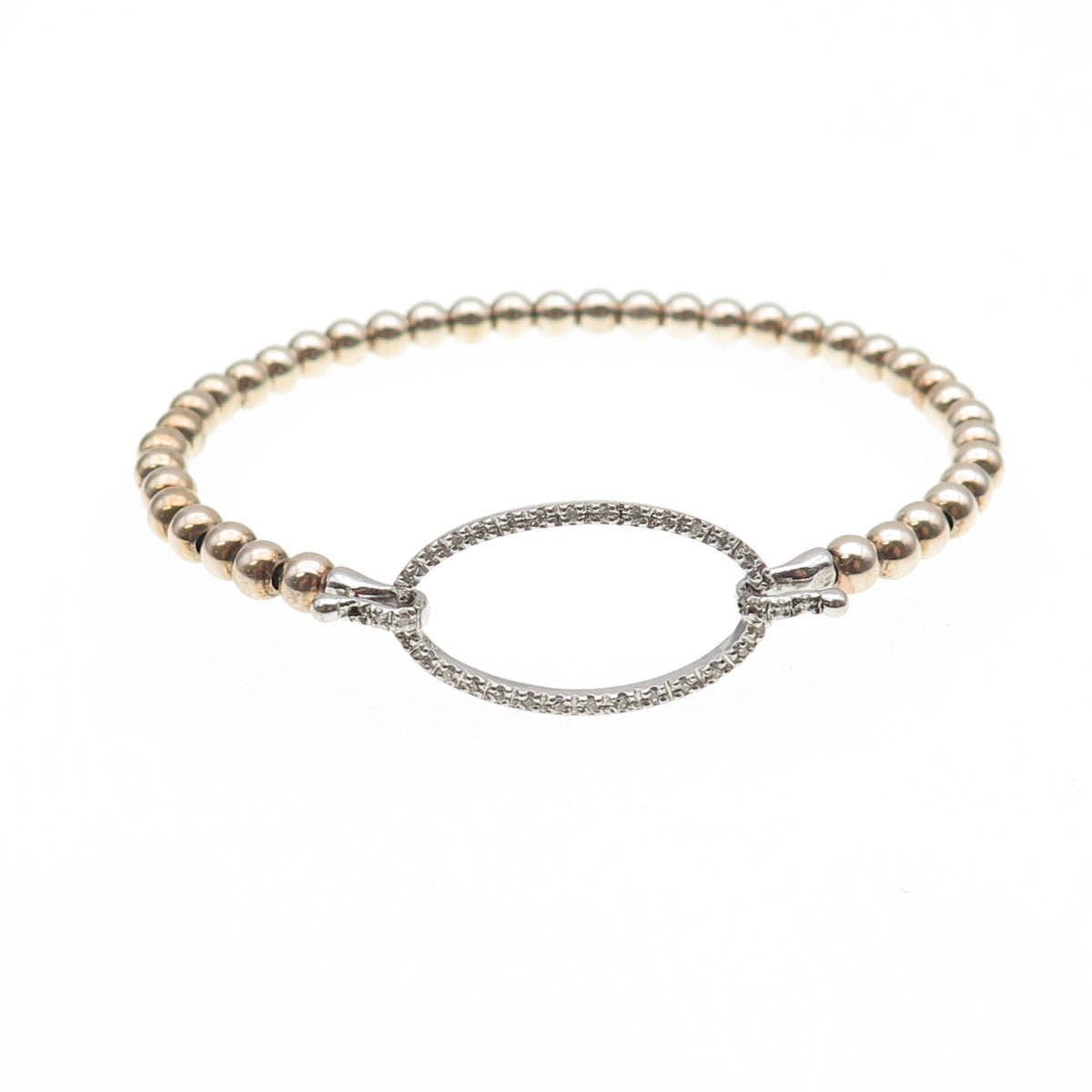 925 Sterling Silver 2-Tone Real Diamond Bangle Bracelet 6.25" (missing 1 stone)