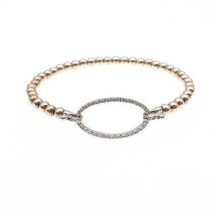 925 Sterling Silver 2-Tone Real Diamond Bangle Bracelet 6.25" (missing 1 stone)