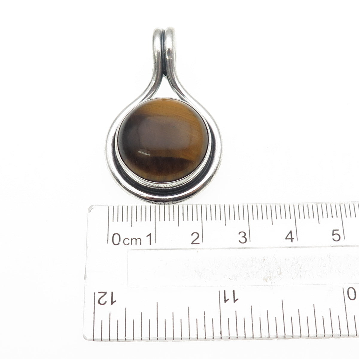 925 Sterling Silver Vintage Mexico Real Tiger Eye Modernist Oxidized Pendant