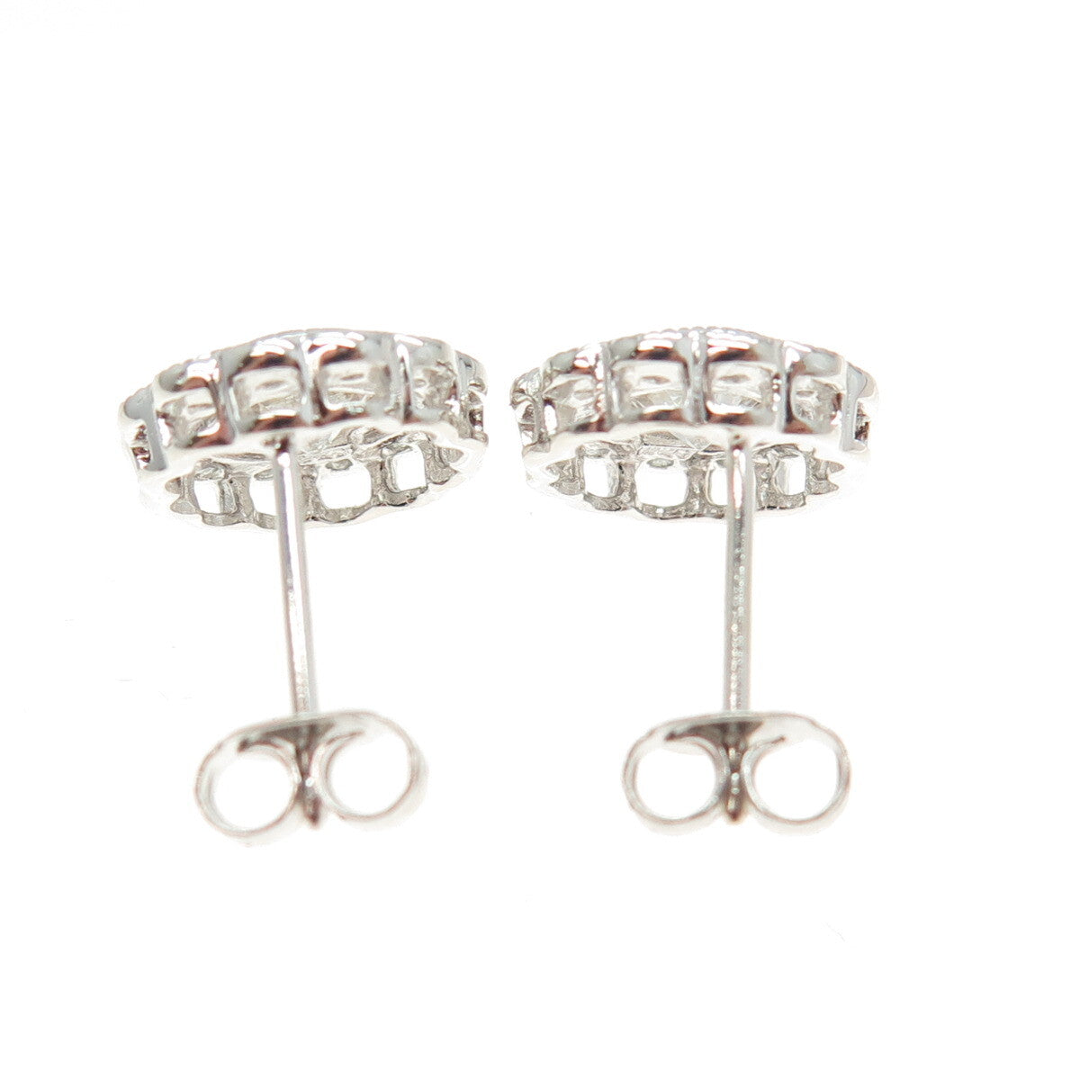925 Sterling Silver Round-Cut C Z Flower Stud Earrings