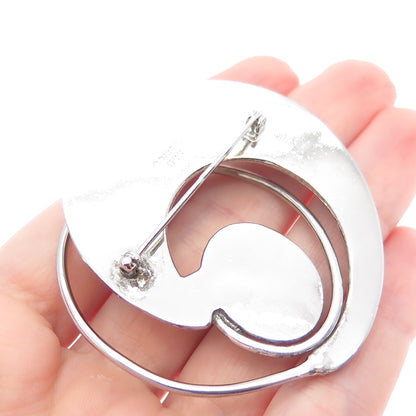 925 Sterling Silver Vintage Mexico Modernist Oxidized Pin Brooch
