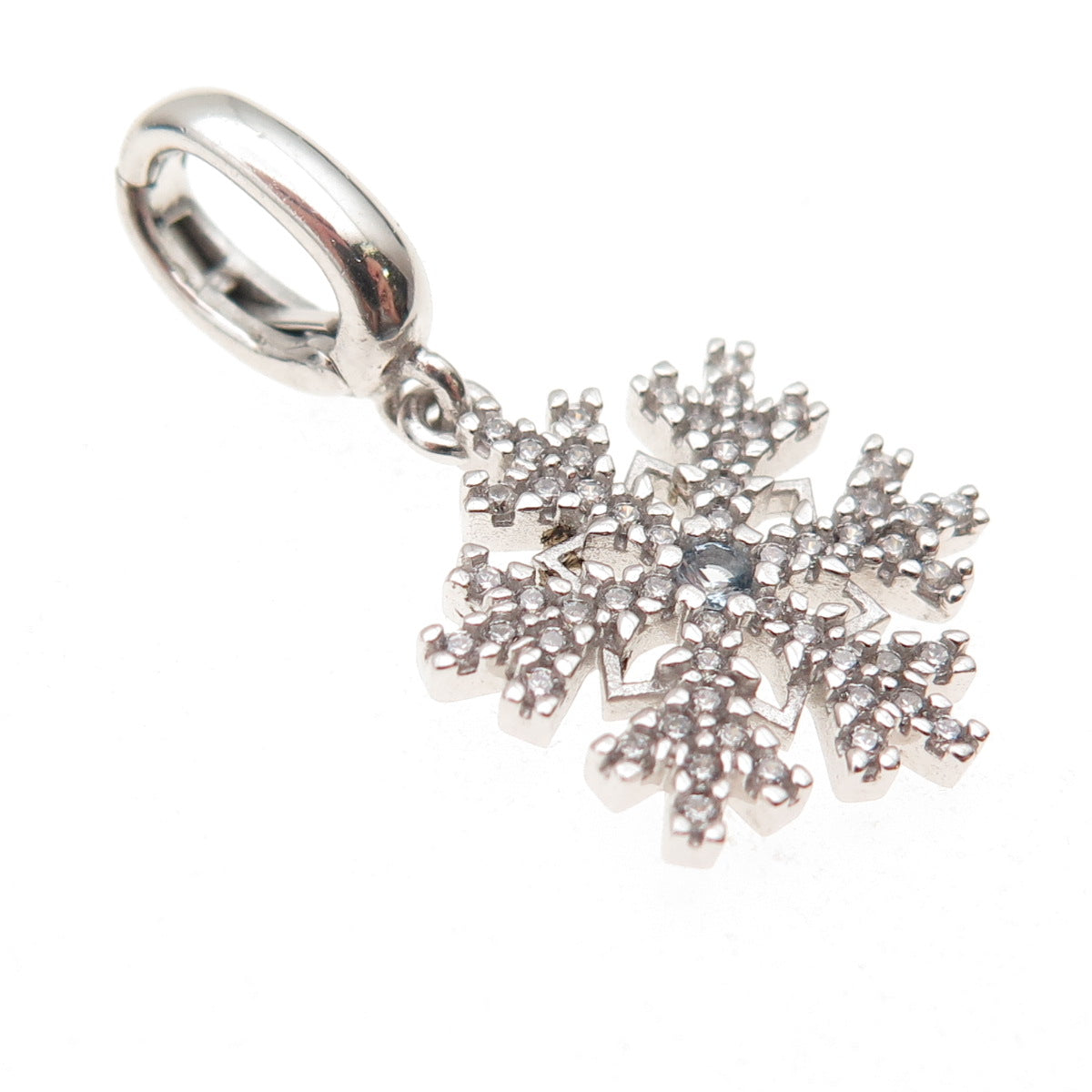 Richline 925 Sterling Silver Blue & White C Z Snowflake Charm Pendant