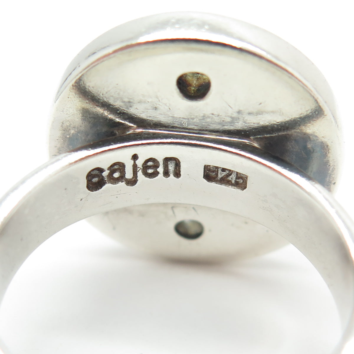 SAJEN 925 Sterling Silver Vintage Abalone Shell Aquamarine Gem Ring Size 9