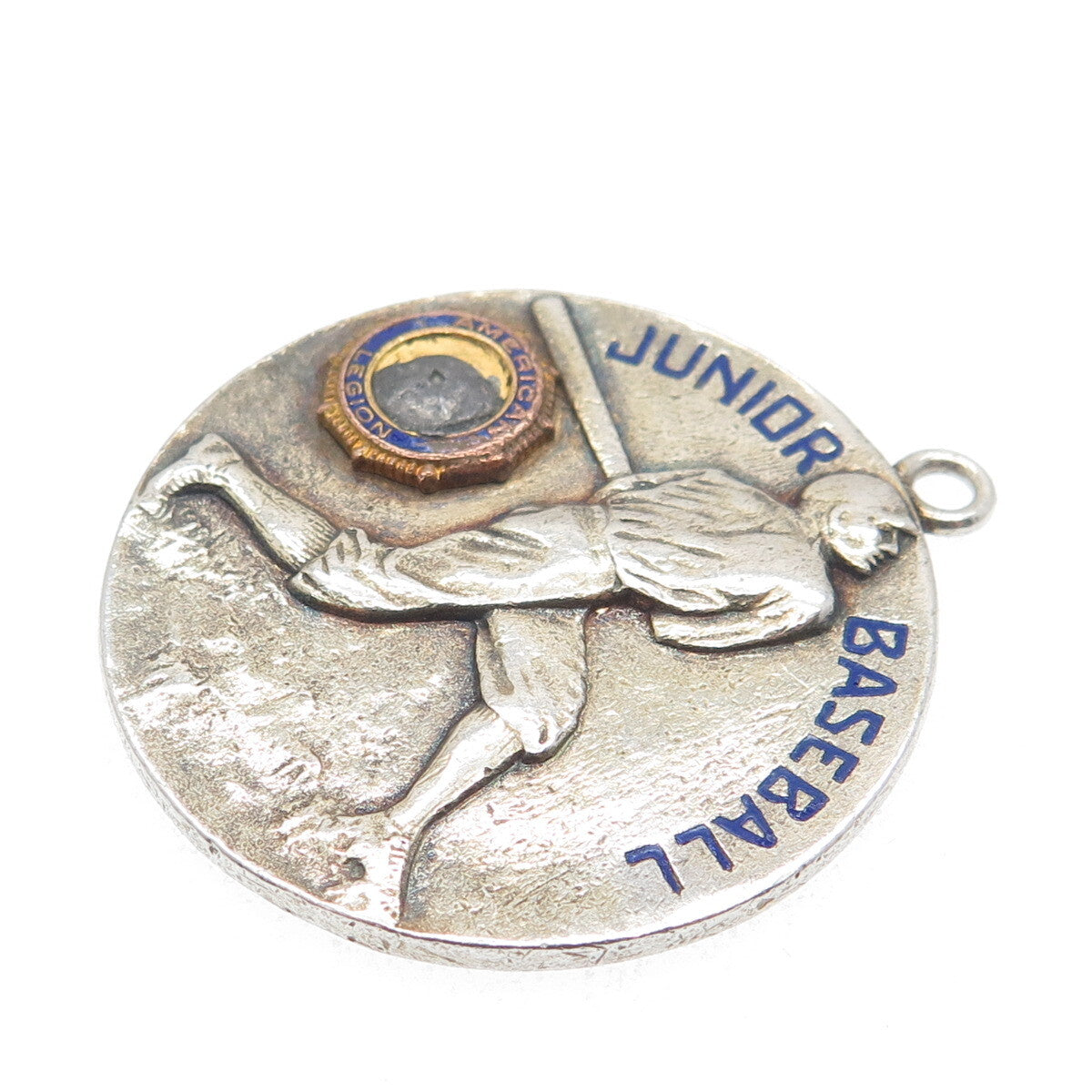 BALFOUR Sterling 2-Tone Antique Enamel Junior Baseball American Legion Pendant