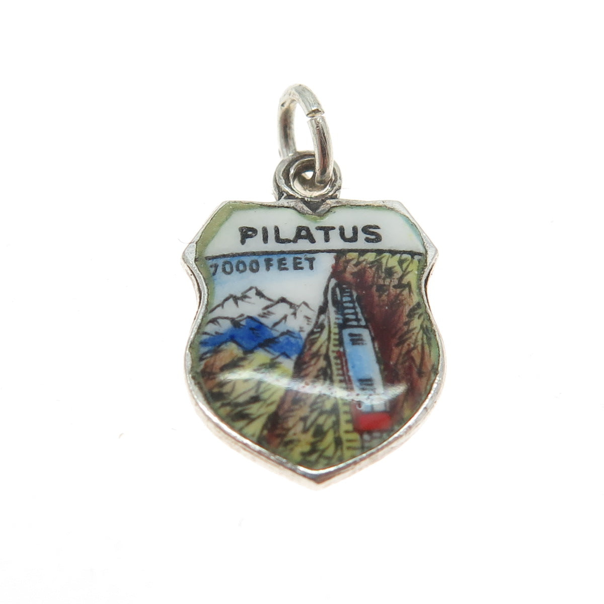 800 Silver Antique Enamel Pilatus 7000 Feet Switzerland Minimalist Charm Pendant