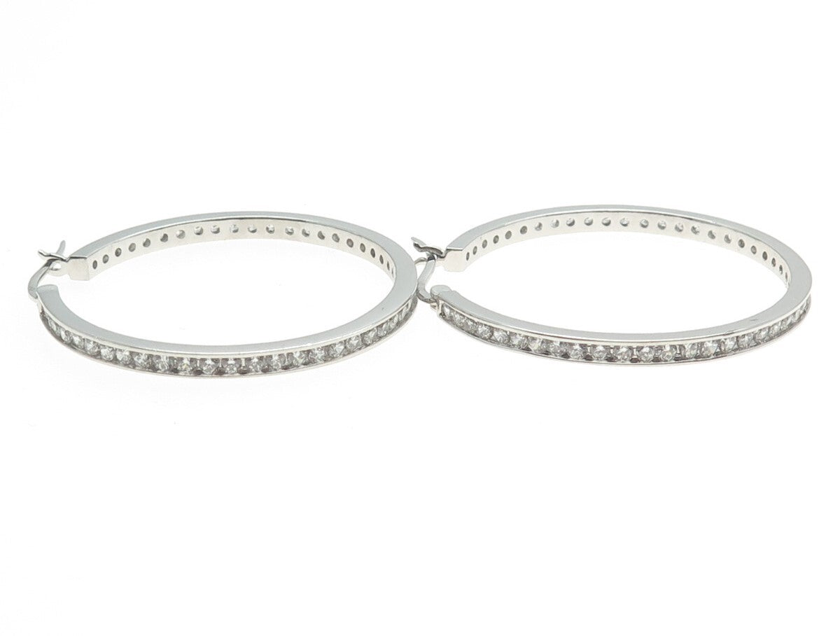 925 Sterling Silver Round-Cut All Around C Z Hoop Earrings