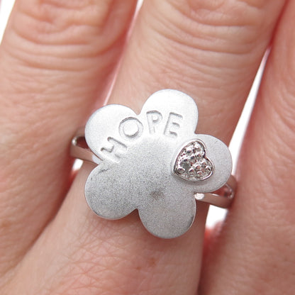 ROSS SIMONS 925 Sterling Silver Real Diamond Hope Flower Ring Size 7.75