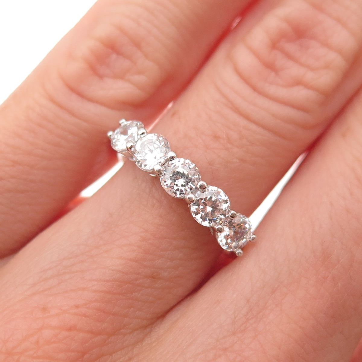 925 Sterling Silver Round-Cut C Z Half Eternity Band Ring Size 6.25