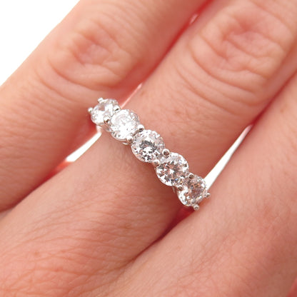 925 Sterling Silver Round-Cut C Z Half Eternity Band Ring Size 6.25