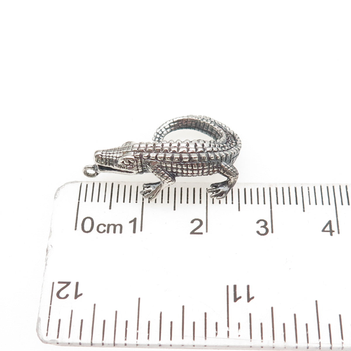 925 Sterling Silver Vintage Crocodile Oxidized 3D Charm Pendant