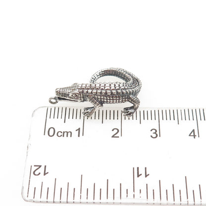 925 Sterling Silver Vintage Crocodile Oxidized 3D Charm Pendant