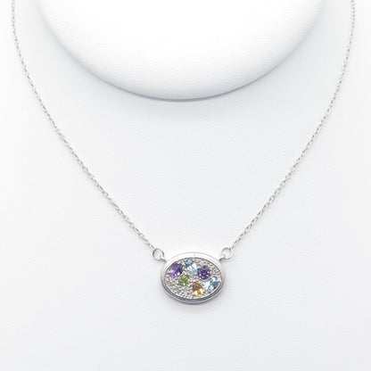 925 Sterling Silver Diamond Topaz Peridot Citrine & Amethyst Chain Necklace 18"