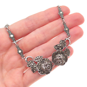 925 Sterling Antique Germany Marcasite Rose Necklace 16" (missing 19 stones)