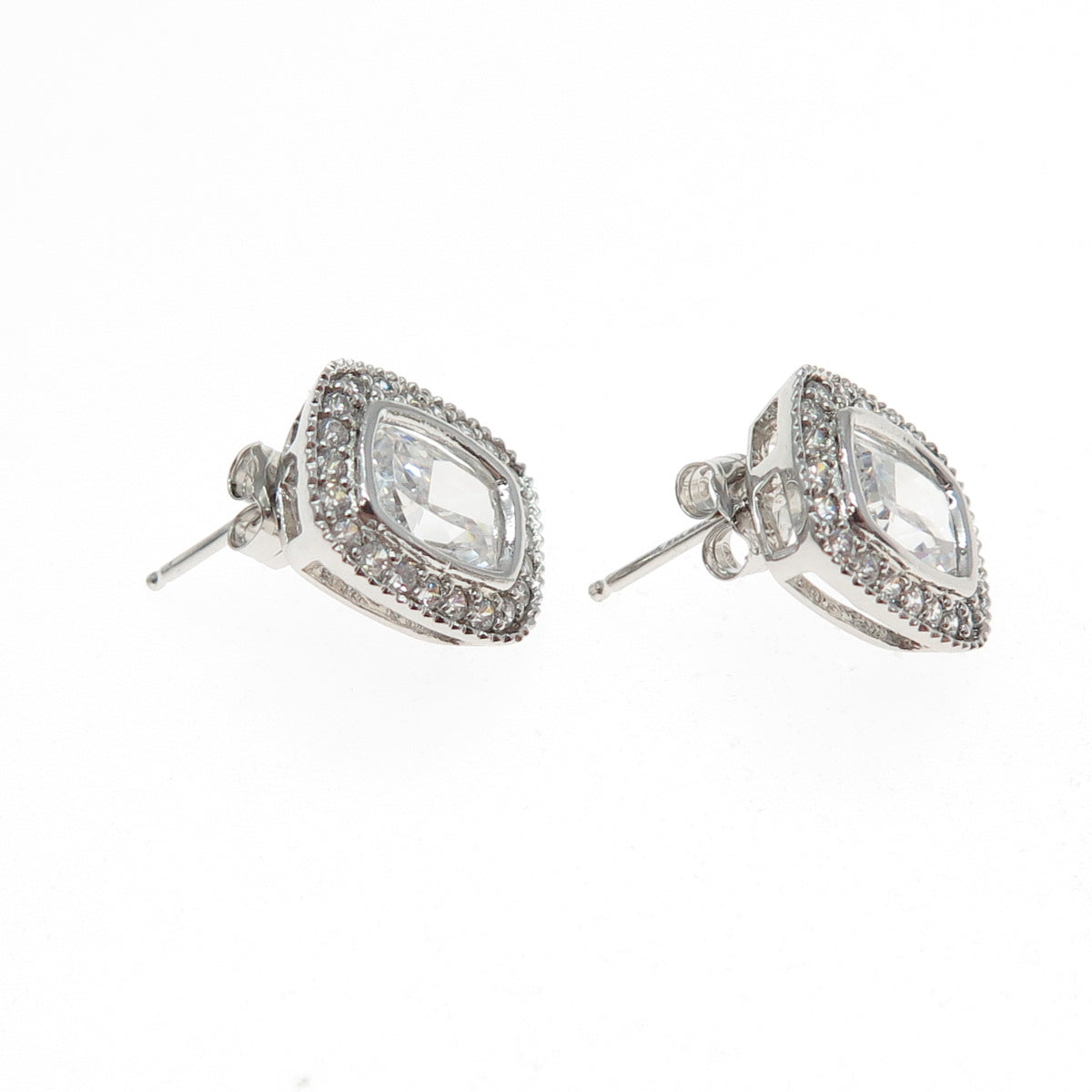 925 Sterling Silver Radiant & Round-Cut C Z Sparkle Earrings