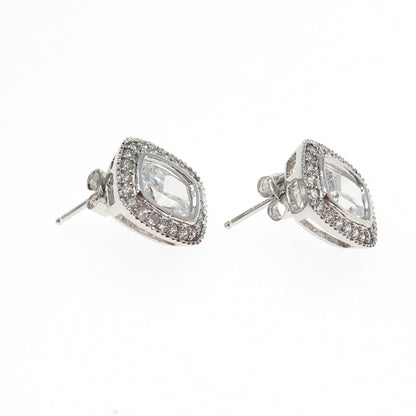 925 Sterling Silver Radiant & Round-Cut C Z Sparkle Earrings