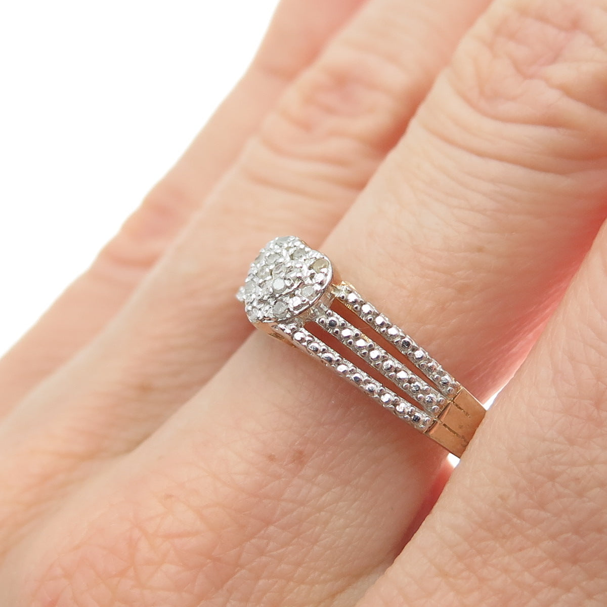 DBJ DEE BERKLE 925 Sterling Silver Gold Plated Real Diamond Heart Ring Size 10