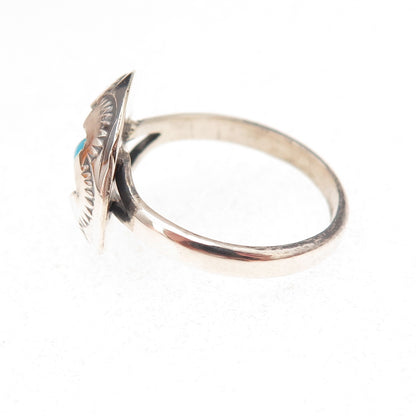 Old Pawn Sterling Silver Vintage Turquoise Snake Eye Shadow Box Ring Size 7.5