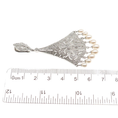 925 Sterling Silver Real Diamond & Pearl Fleur de Lis Pendant