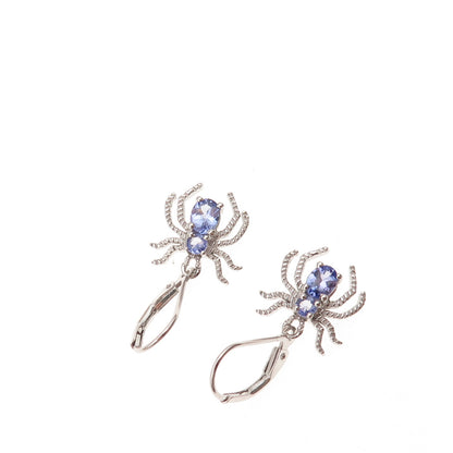 Chuck Clemency 925 Sterling Silver Real Tanzanite Spider Dangle Earrings