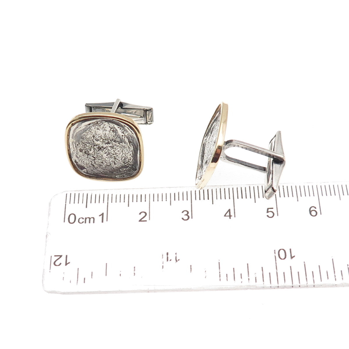 925 Sterling Silver 14K Gold Vintage Modernist Cufflinks