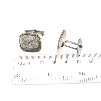 925 Sterling Silver 14K Gold Vintage Modernist Cufflinks