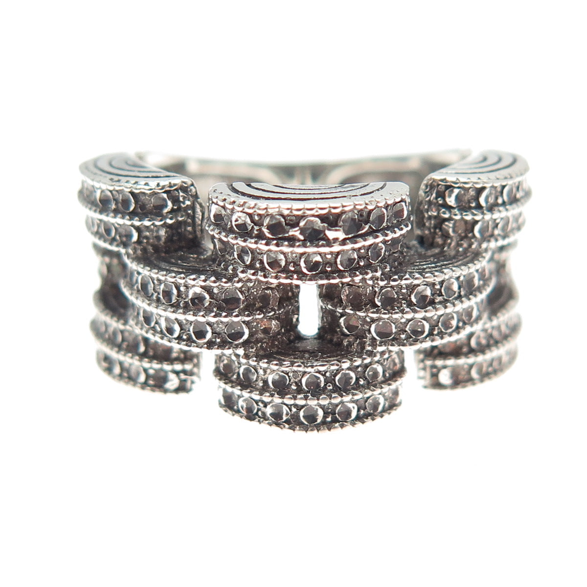 925 Sterling Silver Vintage Modernist Oxidized Ring Size 5.5