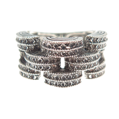 925 Sterling Silver Vintage Modernist Oxidized Ring Size 5.5