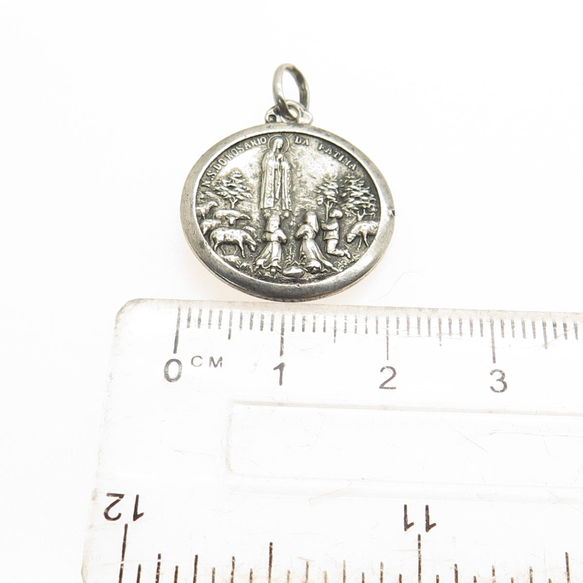 835 Silver Vintage Portugal Our Lady of Fatima Religious Medal Round Pendant