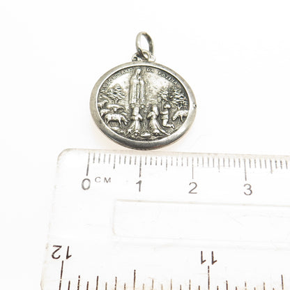 835 Silver Vintage Portugal Our Lady of Fatima Religious Medal Round Pendant