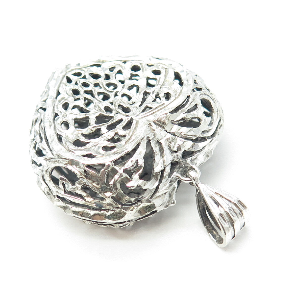 925 Sterling Silver Vintage Ornate Puffy Heart Pendant