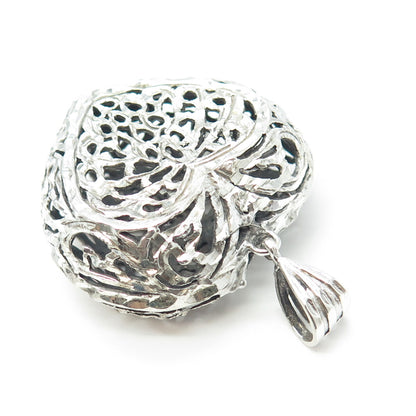 925 Sterling Silver Vintage Ornate Puffy Heart Pendant