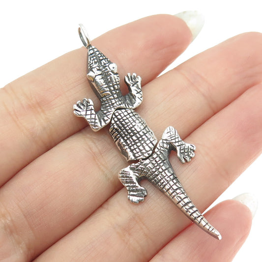 925 Sterling Silver Vintage Crocodile Pendant