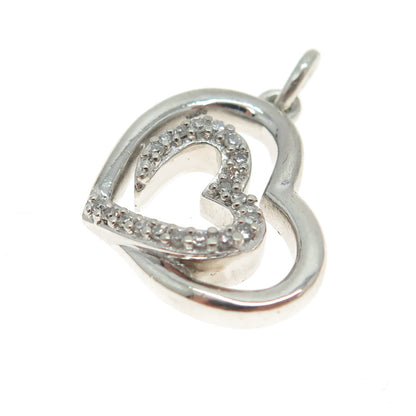 925 Sterling Silver Real Round-Cut Diamond Swirl Heart Pendant