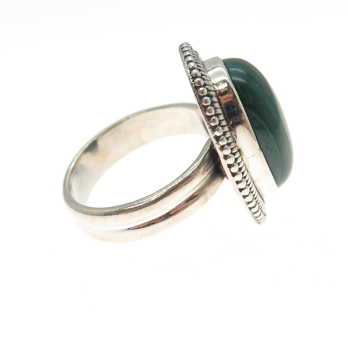 925 Sterling Silver Vintage Southwestern Real Cabochon Malachite Ring Size 6