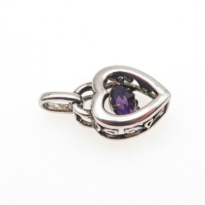925 Sterling Silver Real Round-Cut Amethyst Heart Mini Charm Pendant